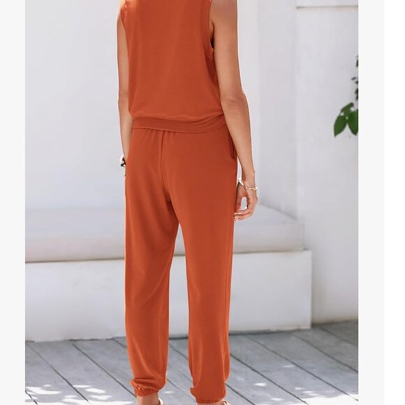 Women's Summer 2 Piece Tracksuit V Neck ORANGE SIZE SMALL NEW WITH TAGS - Picture 2 of 7